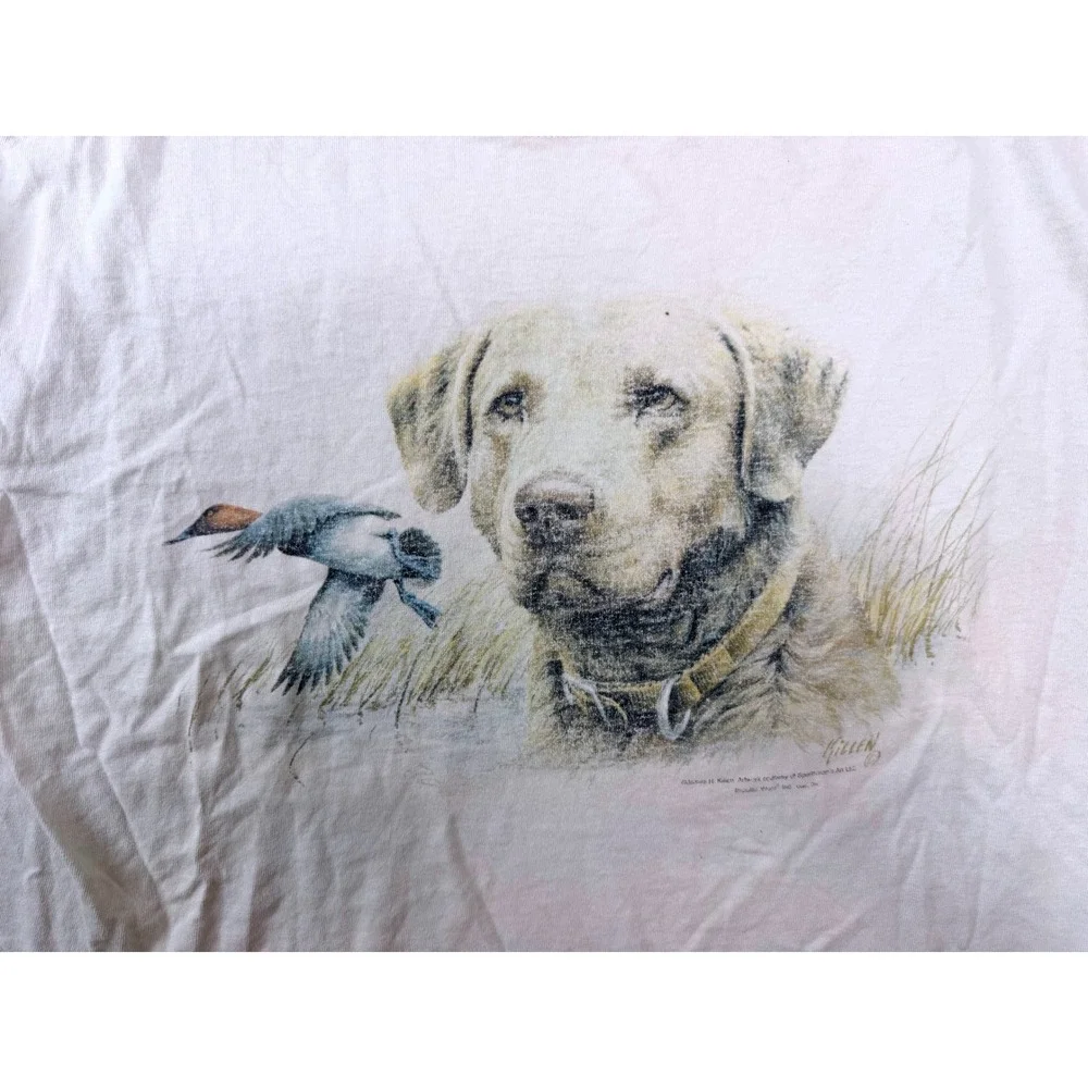 Vintage Hanes T Shirt XL White Yellow Lab Duck Hunting Graphic James Killen‎ 90s